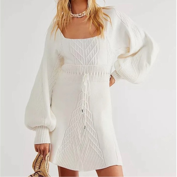 Free People Dresses & Skirts - NEW NWT Free People Emmaline Mini Dress Cutout Sweater Dress In White